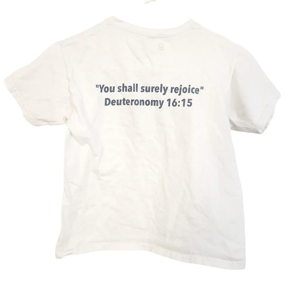 Mahragan Alkeraza 2023 Rejoice Gilden Youth Small White TShirt Deuteronomy 16:15